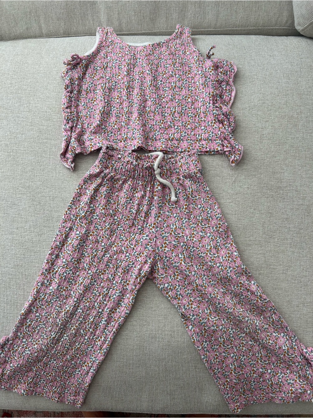 Zara Pink Floral Smocked Two-Piece Pajama Set